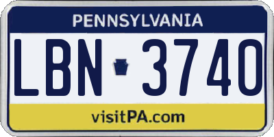 PA license plate LBN3740