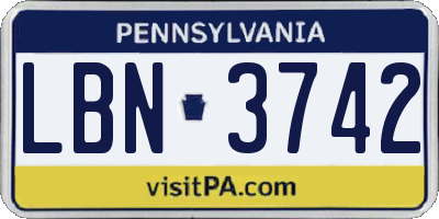 PA license plate LBN3742