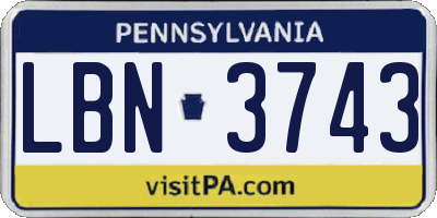 PA license plate LBN3743
