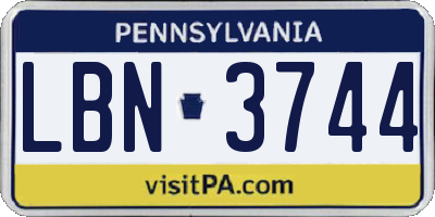 PA license plate LBN3744