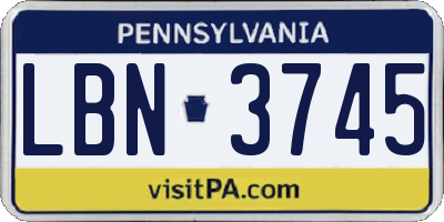 PA license plate LBN3745