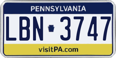 PA license plate LBN3747