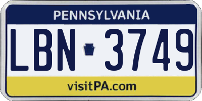 PA license plate LBN3749