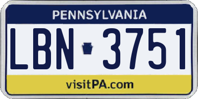 PA license plate LBN3751