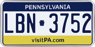 PA license plate LBN3752