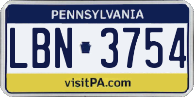 PA license plate LBN3754