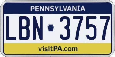 PA license plate LBN3757