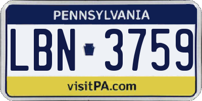 PA license plate LBN3759