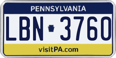 PA license plate LBN3760
