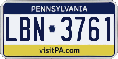 PA license plate LBN3761