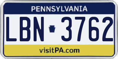 PA license plate LBN3762