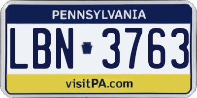 PA license plate LBN3763