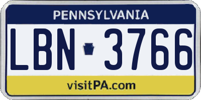 PA license plate LBN3766