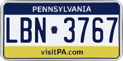 PA license plate LBN3767