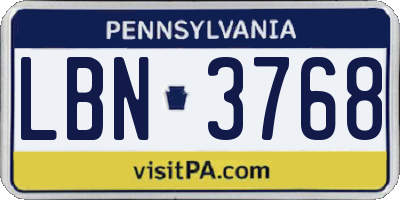 PA license plate LBN3768