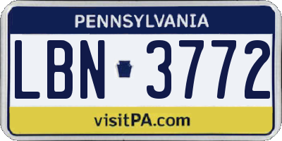 PA license plate LBN3772