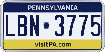 PA license plate LBN3775
