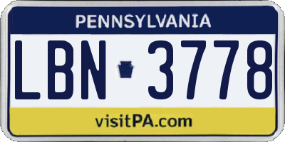 PA license plate LBN3778