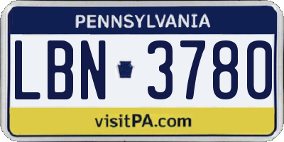 PA license plate LBN3780