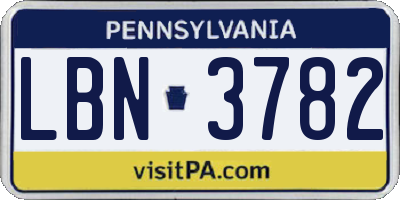 PA license plate LBN3782