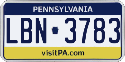 PA license plate LBN3783
