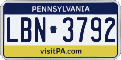 PA license plate LBN3792