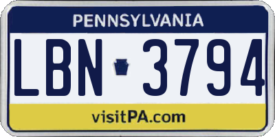 PA license plate LBN3794