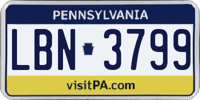 PA license plate LBN3799