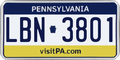 PA license plate LBN3801