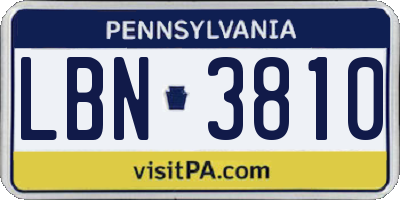 PA license plate LBN3810