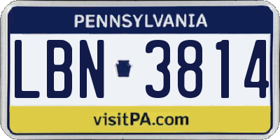 PA license plate LBN3814