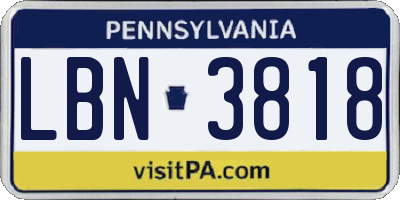 PA license plate LBN3818