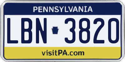PA license plate LBN3820