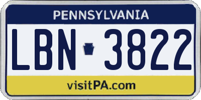 PA license plate LBN3822