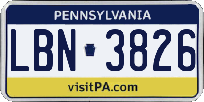 PA license plate LBN3826