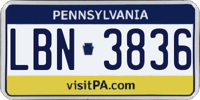 PA license plate LBN3836