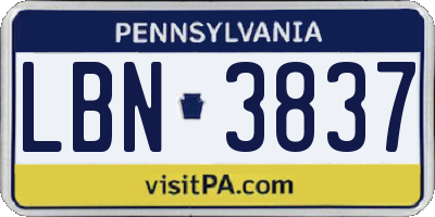 PA license plate LBN3837