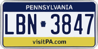 PA license plate LBN3847