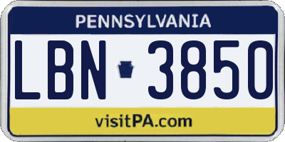 PA license plate LBN3850
