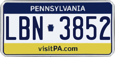 PA license plate LBN3852