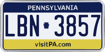 PA license plate LBN3857