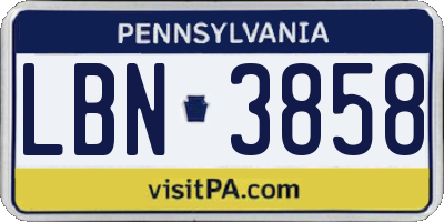 PA license plate LBN3858