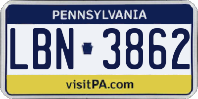 PA license plate LBN3862