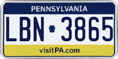 PA license plate LBN3865