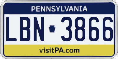 PA license plate LBN3866