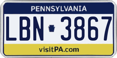 PA license plate LBN3867