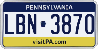 PA license plate LBN3870