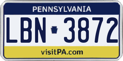 PA license plate LBN3872