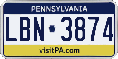 PA license plate LBN3874