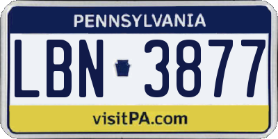 PA license plate LBN3877